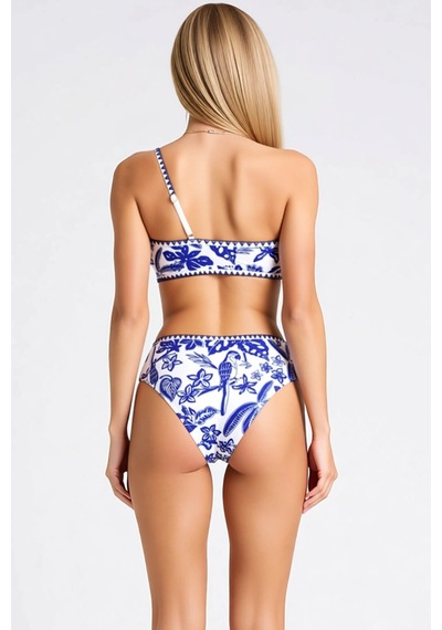 Benerly Kadın Bikini Takımı Tek Omuz Üst Kaplı Yüksek Bel Alt Tropikal De Çok Renkli