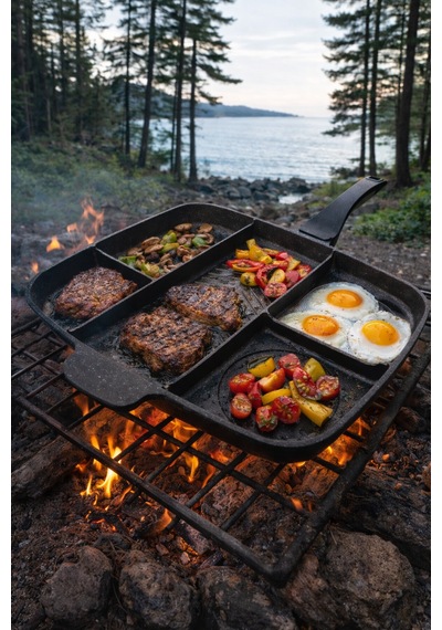 Granit Tava Döküm 5 Gözlü Siyah Tava Yanmaz Yapışmaz Tava 5 Bölmeli 38x32 Cm Siyah - Gri