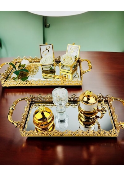 Eternal Gold Söz Nişan Tepsisi Ve Damat Kahve Tepsisi Beyaz Beyaz