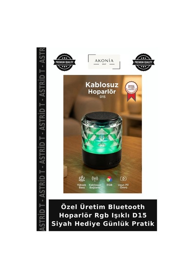 Özel Üretim Bluetooth Hoparlör Rgb Işıklı D15 Siyah Hediye Günlük Pratik