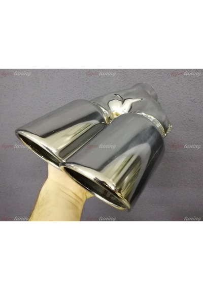 Yuvarlak Eğik Ağız 90mm Çift Çıkış Egzoz Ucu. Sağ Sol Takım N11.205