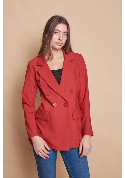 Kadın Düğme Detaylı Uzun Kol Şık Ofis Süs Cep Kapaklı Kumaş Blazer Ceket -bordo Bordo