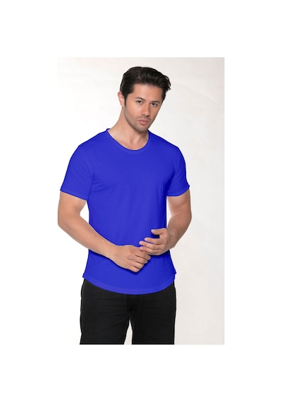 Black Horn Erkek Geniş Yaka %100 Pamuk Salaş T-shirt Mavi