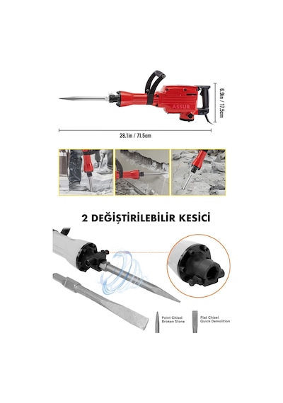 Assur ASR515 1800W 16 KG Darbeli Kırıcı Delici Hilti Kırmızı