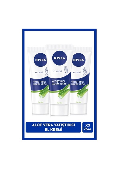 Yatıştırıcı El Bakım Kremi Aloe Vera 75ml, Nemlendirici, Yumuşak Cilt, Hızlı Emilir, X3 Adet