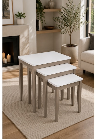 Ganni Home Briza 3 Lü Zigon Sehpa Seti Krem Platin Gürgen İskeletli, İç İçe Geçebilen Modern Ve Kullanışlı Tasarım