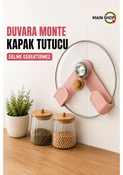Mainshop 1 Adet Duvara Monte Tencere Kapağı Tutucu,delme Gerektirmez ,mutfak Tencere Kapağı Düzenleme M-56 Pembe