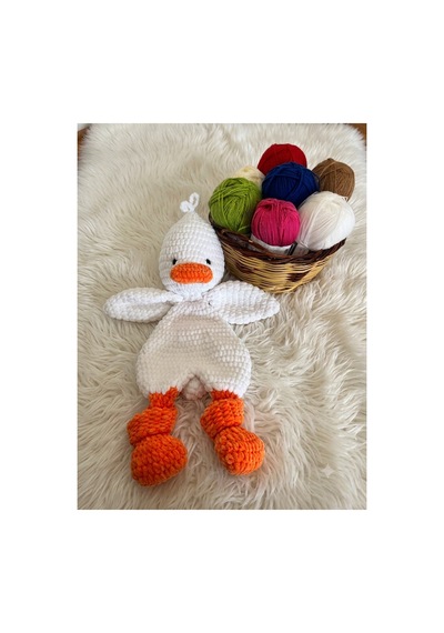 El Örgüsü Uyku Arkadaşı Büyük Boy 55 Cm Peluş Ördek Oyuncak Hediyelik Beyaz Beyaz
