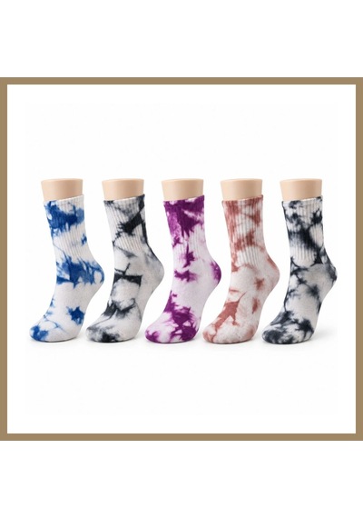 Kahveci.store Unisex Batik Desenli Çorap 5'li Set Pamuklu Renkli Uzun Soket Dikişsiz Nefes Alan Günlük Spor Çorabı 22 Çok  Renkli