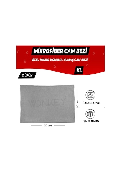 Wonkey - Mikrofiber Oto Yıkama Temizleme Seti / Araç Kurulama Havlusu + Otomobil Cam Bezi + Araba Yıkama Eldiveni Pak