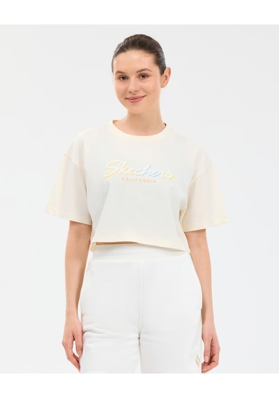Skechers W Crop Graphic T-shirt Kadın Beyaz Tshirt S2610054-3855