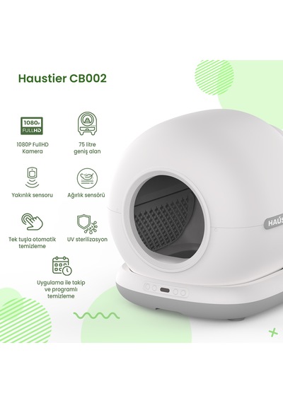 Haustier Hst-cb002-gri Akıllı Otomatik Kedi Tuvaleti, Hst-qq005 Beyaz Akıllı Mama Kabı , Hst-wf007l Beyaz Kedi Su Sebili 3 Lü Set Haustier Türkiye Garantili