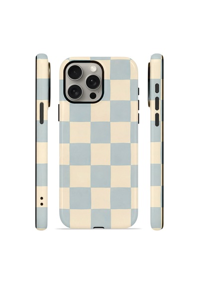 Apple iPhone Uyumlu 15 Pro Max Vorian Çift Katmanlı Magsafe Kılıf Powder Blue Checker