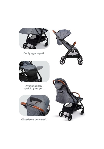 Kanz Xflop Autofold Kabin Boy Bebek Arabası Dark Grey