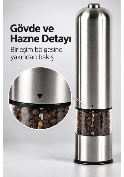 Şeffaf Hazneli Tuz Karabiber Öğütücü Pilli Taşınabilir Mutfak Aleti Diğer