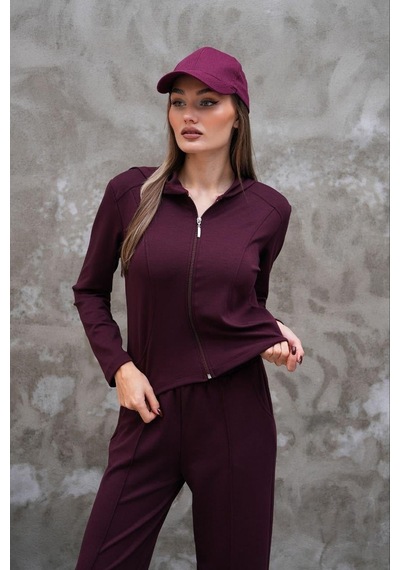 Elaxi Modal Kumaş Slim Fit Kapüşonlu İkili Takım Bordo