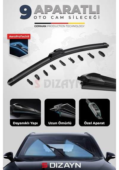 S-dizayn 9 Aparatlı Oto Cam Sileceği 50 Cm 20 İnç Universal A+ Kalite