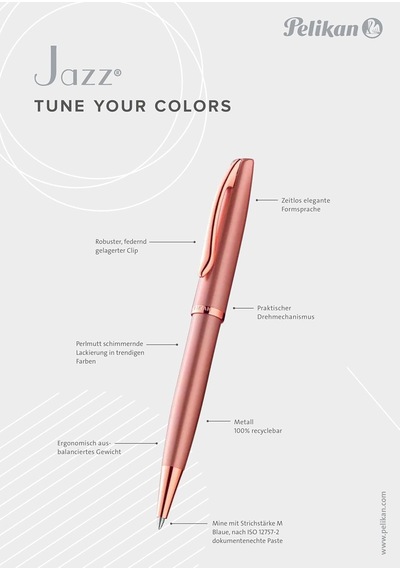 Pelikan Tükenmez Kalem Jazz Noble, Pembe Pembe , Sağ Elini Kullananlar Ve Solaklar İçin, Şık Metal Tükenmez Kalem Genel