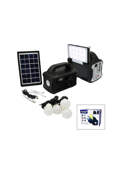 3ın1 - Solar 2in1 Sabit+oynar Başlı El Feneri - Radyo - Mp3 Bluetooth - Usb/ Tf Port - 4 Parça Ampu Çok Renkli