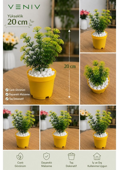 20 Cm Dekoratif Yapay Bitki Saksılı Canlı Görünüm İç & Dış Mekân Renkli