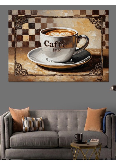 Ahşap Tablo Retro Kahve Fincanı Ve Kafe Yazısı