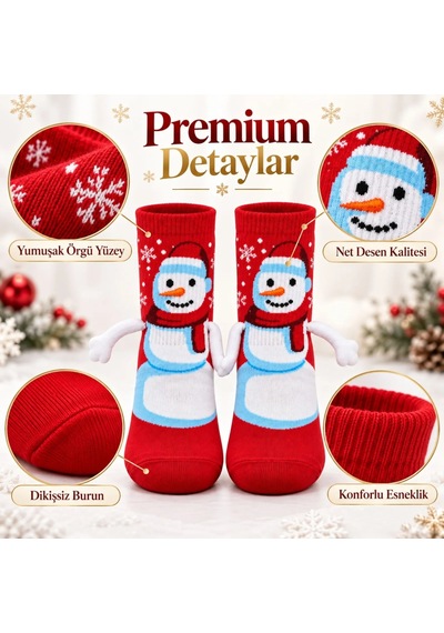 Genel Kadın Kırmızı Kardan Adam Desenli Yılbaşı Çorabı 3d Kollu Sevimli Ve Şık Kışlık Kırmızı / 39-44