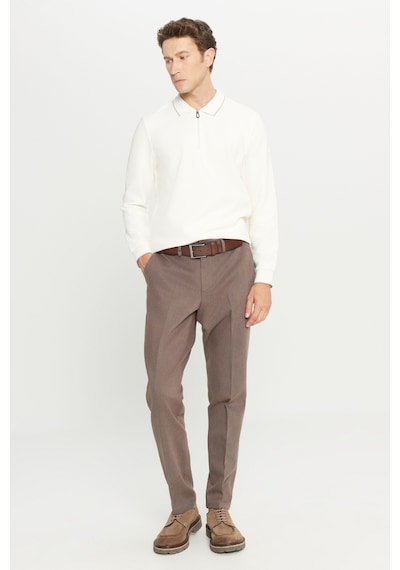 Premıum Altınyıldız Erkek Kahverengı Pamuklu Regular Fit Normal Kesim Diagonal Desenli Yan Cepli Casual Pantolon Kahverengi
