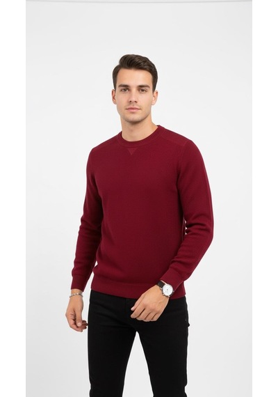Plus Scorpion Erkek Triko Kazak Bisiklet Yaka, Regular Fit, Dört Mevsim Bordo