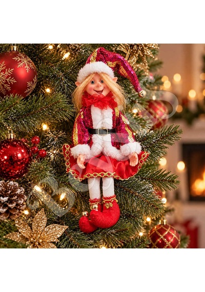 Beysüs Yılbaşı Çam Ağacı Süsü Fuşya Uzun Saçlı Elf Figürü 36 Cm
