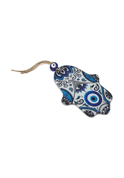 İlyasoğlu Hamsa Cam Nazar Boncuklu Renkli Desenli Duvar Süsü 18x11cm