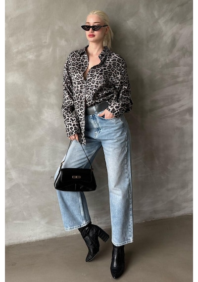 Madmext Siyah Leopar Desen Kadın Gömlek Mg2296 Siyah