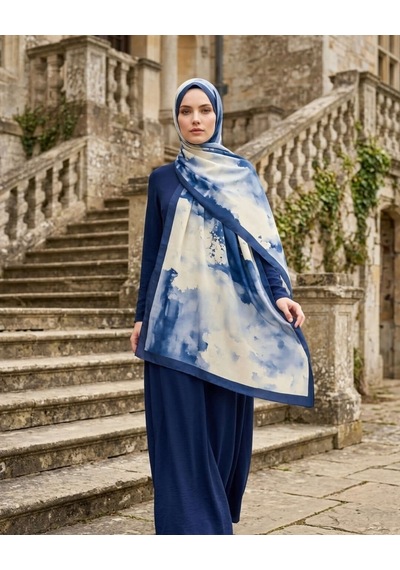 Moda Nuda Batik Desenli Pamuk Soft Şal Lacivert Batik - Mira İpek
