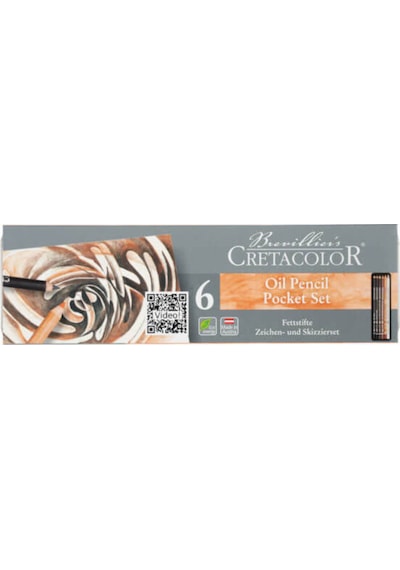 Oil Pencils Drawing Set Yağlı Çizim Kalemleri Eskiz Seti 6'lı Metal Kutu / 400 07