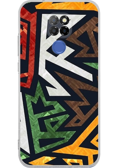 General Mobile Gm 20 Uyumlu Kamera Korumalı Soyut Grafiti Tasarımlı Şeffaf Kılıf Şeffaf