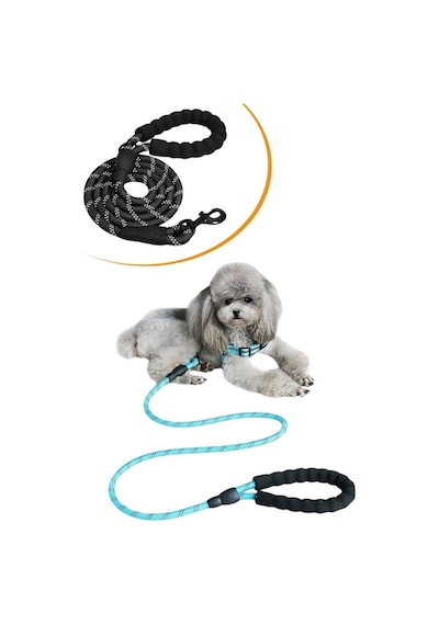 Buffer Reflektörlü Fosforlu Köpek Gezdirme Halatı Tasma Kayışı Metal Kancalı 130 CM Mavi