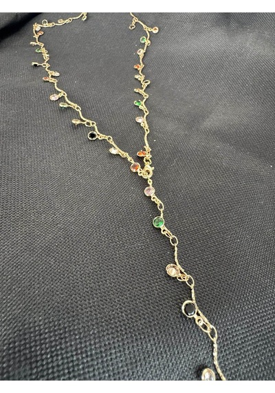 Çok Renkli Y Kolye Mix Damla Taşlı Dekolte Kolyesi 60 Cm Çelik
