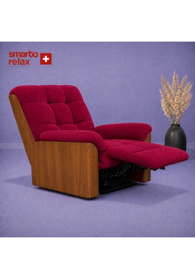 Smarto Relax Porto Tv Koltuğu Elektrikli Masajlı Isıtmalı Döner Sallanan Ahşap Yan Panelli Polyester Kumaş Baba Koltuğu Bordo