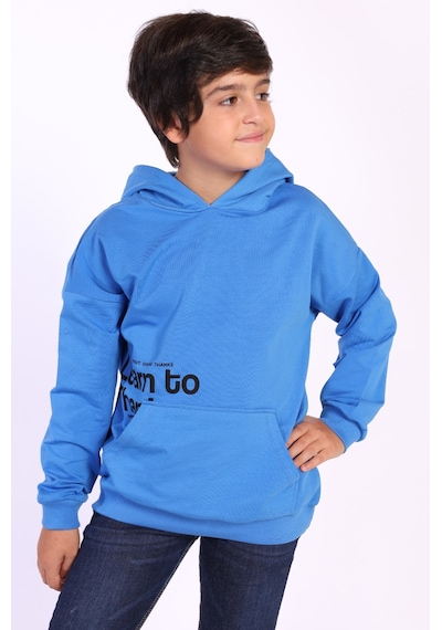 Toontoy Kids Toontoy Erkek Çocuk Kapüşonlu Kanguru Cepli Baskılı Sweatshirt Saks