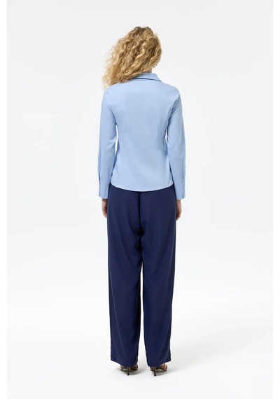 Quzu Slim Fit Mavi Kadın Gömlek 11724