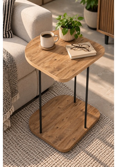 Sulorahome Tekerlekli Oval Servis Sehpası Çam Desenli Kahverengi
