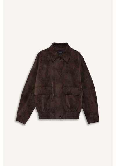 Defacto Afra X Defacto Dad Fit Polo Yaka Fermuarlı Süet Ceket F9502ax26spbn530 Kahve-bn530