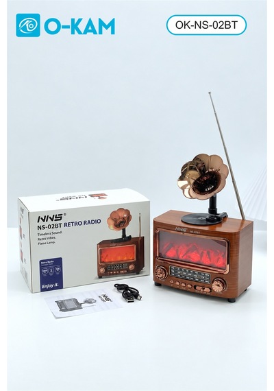 O-kam Ok-ns-02bt Gramofon Tasarımlı Şömine Efektli Retro Radyo