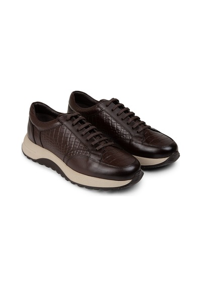 Deery Hakiki Deri Kahverengi Erkek Sneaker Ayakkabı - 01984Mkhve01 Kahverengi
