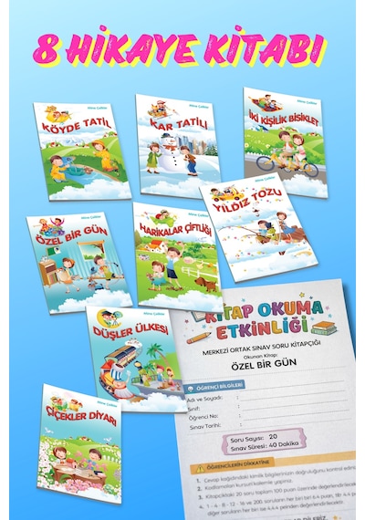 2. 3. Sınıflar İçin Tavsiyeli Parıltılı Çocuk Hikayeleri Kutulu 8 Kitap + Değerlendirme Soruları