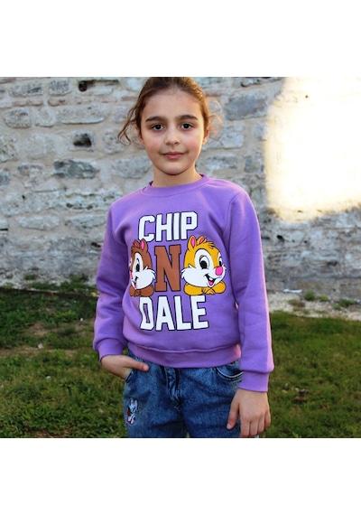 Chıp One Dale Baskılı Kız Çocuk Sweatshirt Mor