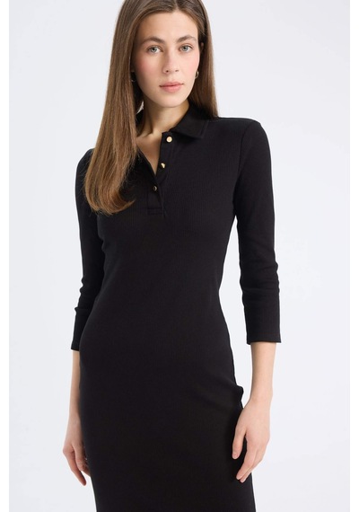 DeFacto Bodycon Vücudu Saran Polo Yaka Basic Düz Fitilli Kaşkorse Yarım Kollu Midi Elbise E2245AX25SPBK81 DeFacto Bodycon Vücudu Saran Polo Yaka Basic Düz Fitilli Kaşkorse Yarım Kollu Midi Elbise E2245AX25SPBK81
