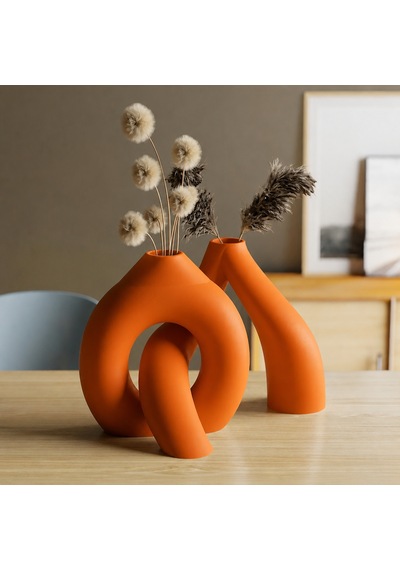 3d Baskı Interlocking Vazo - İç İçe Geçen Dekoratif Vazo-turuncu Çok Renkli
