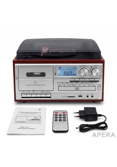 Knstar Kn-110 Klasik Pikap Bluetooth 5.0 Cd Kaset Usb/sd Fm Radyo Dahili Hoparlörlü Nostaljik Müzik Çalar Ahşap Kahverengi
