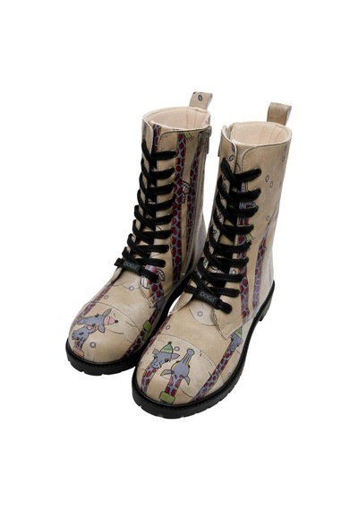 Kadın Vegan Deri Krem Fermuarlı Uzun Bot - Sky-high Love Tasarım Multicolor