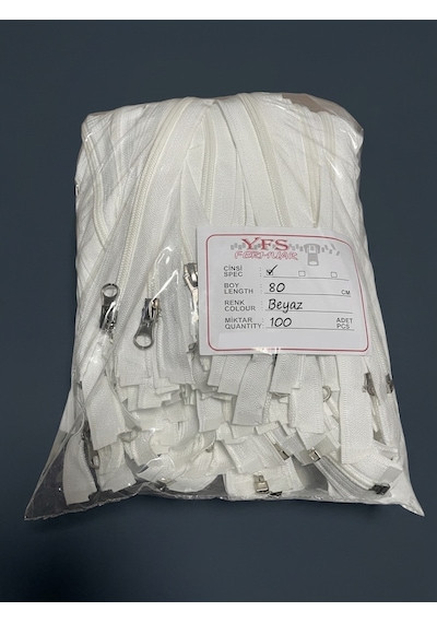Yfs Fermuar Tip 10 Naylon Dişli Separe Fermuar Beyaz 5 Adet 35 Cm